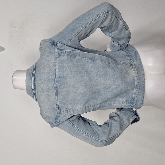 Free People Light Wash Long Sleeve Streetwear Grunge Fitted Denim Jacket Size M - Picture 7 of 14